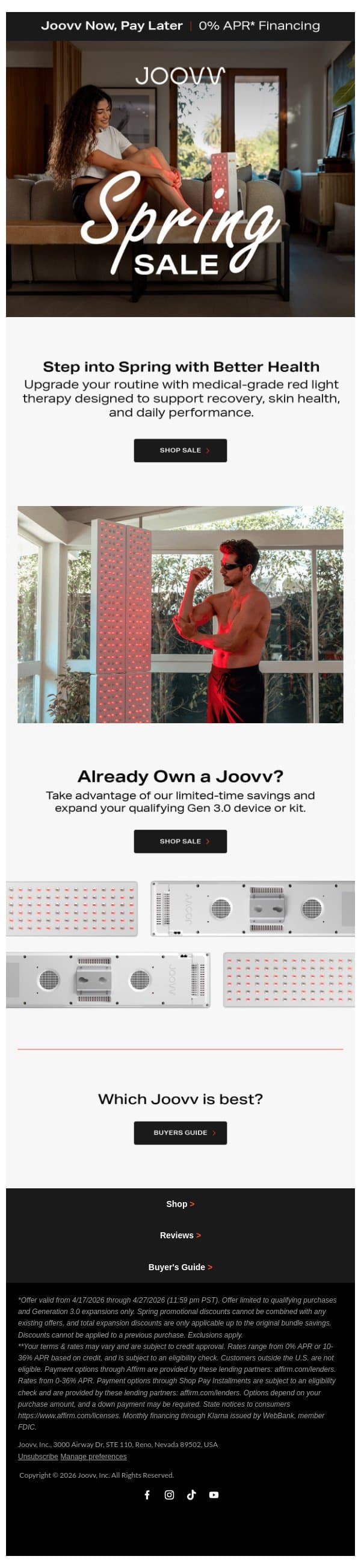 Spring sale stars now! email from Joovv screenshot