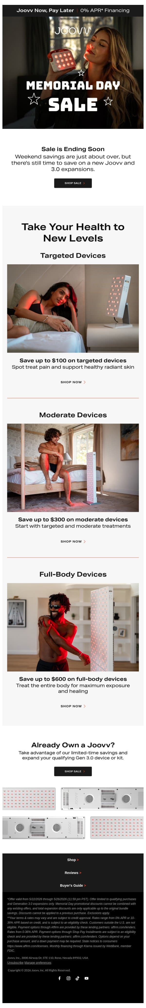 Can’t miss Memorial Day savings email from Joovv screenshot