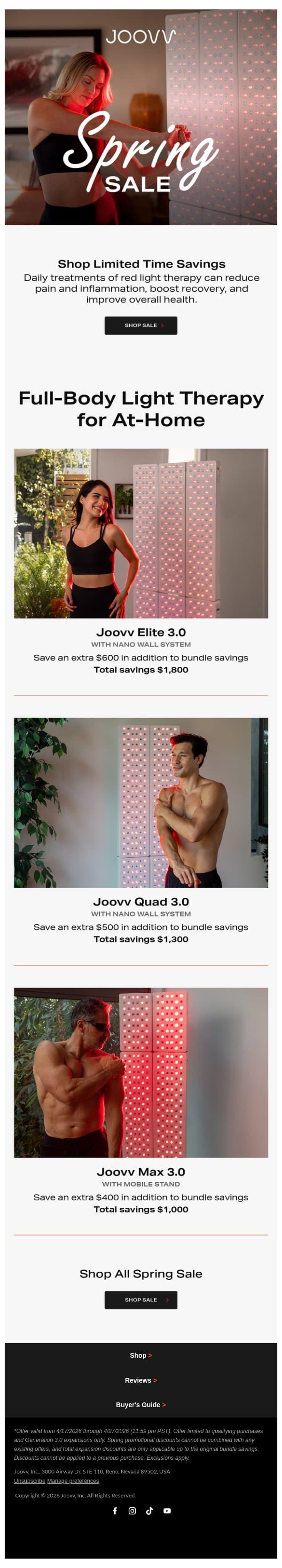 Can’t miss spring savings email from Joovv screenshot