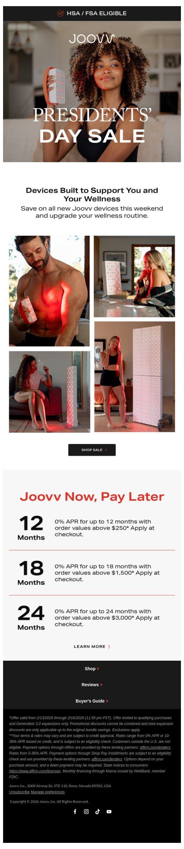 Can’t miss Presidents’ Day savings email from Joovv screenshot