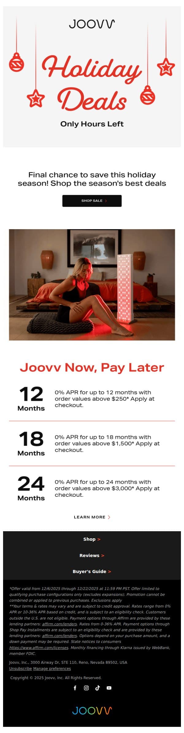 Last chance for holiday deals email from Joovv screenshot