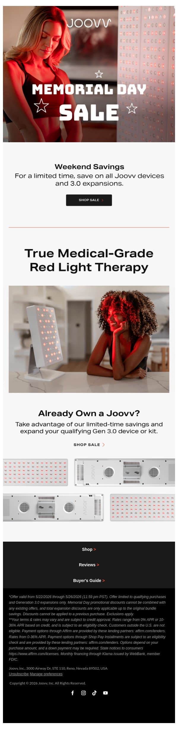 Joovv Memorial Day savings have started email from Joovv screenshot