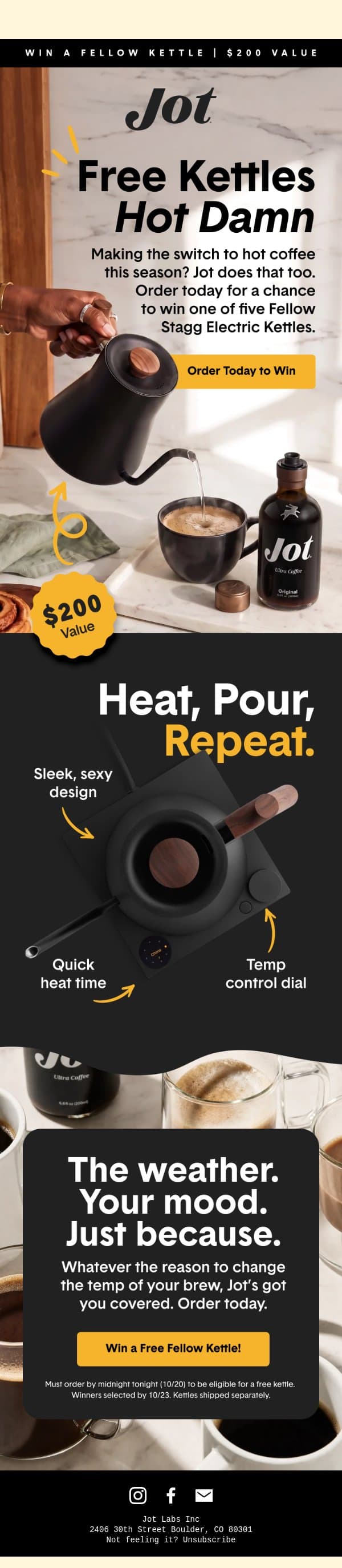 Try your luck 🤞 free $200 kettle email from Jot screenshot