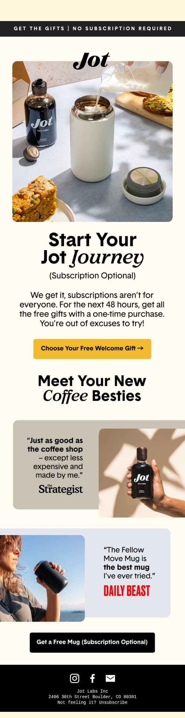 Get the mug, skip the subscription email from Jot screenshot