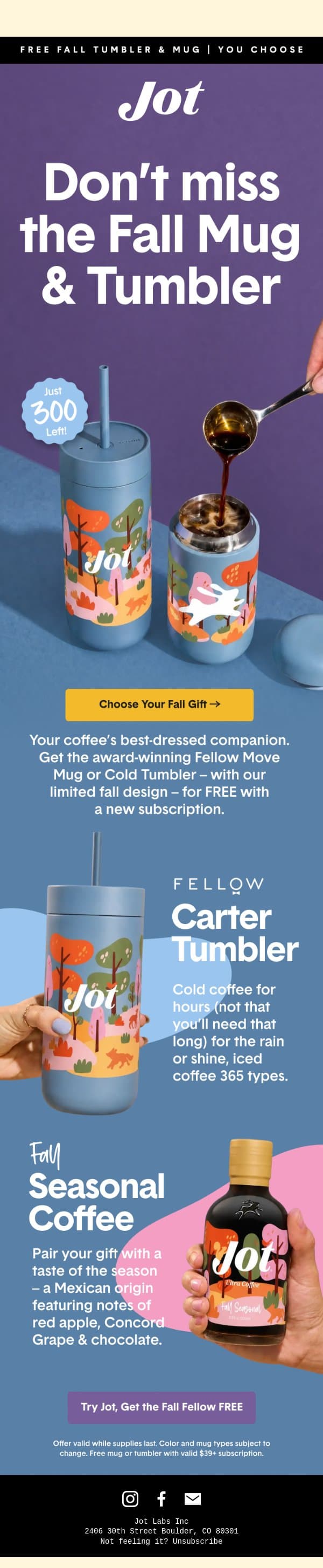 The Fall mugs are going fast 😬 email from Jot screenshot