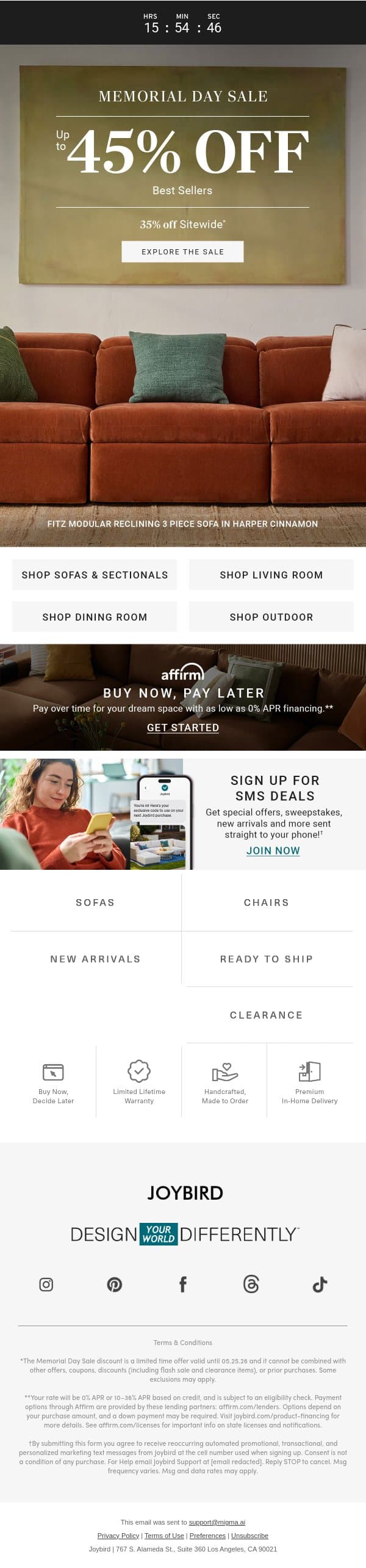 ✌️These deals are leaving soon... email from Joybird screenshot