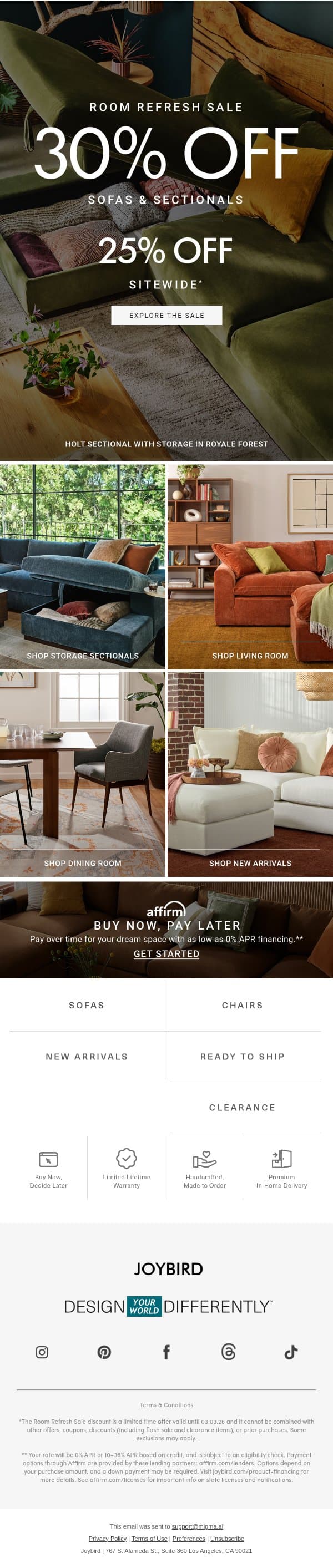 Room Refresh Sale ends tonight! email from Joybird screenshot