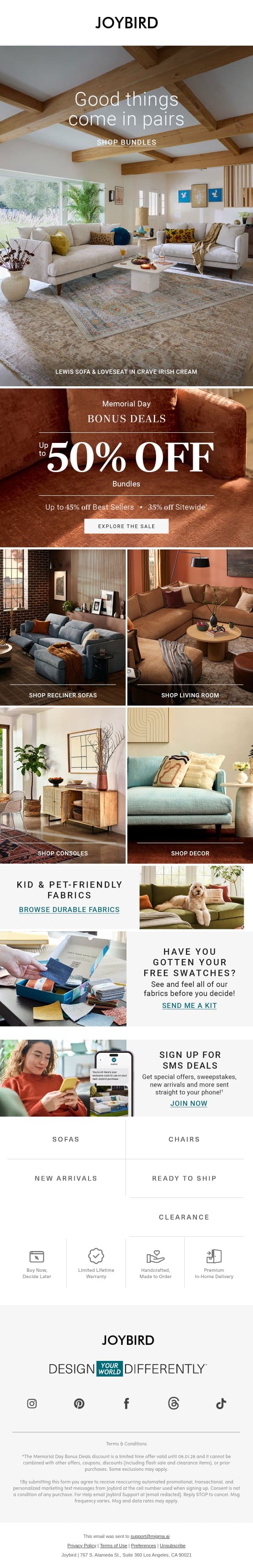 🛋 Bundle deals = Perfect pairings email from Joybird screenshot