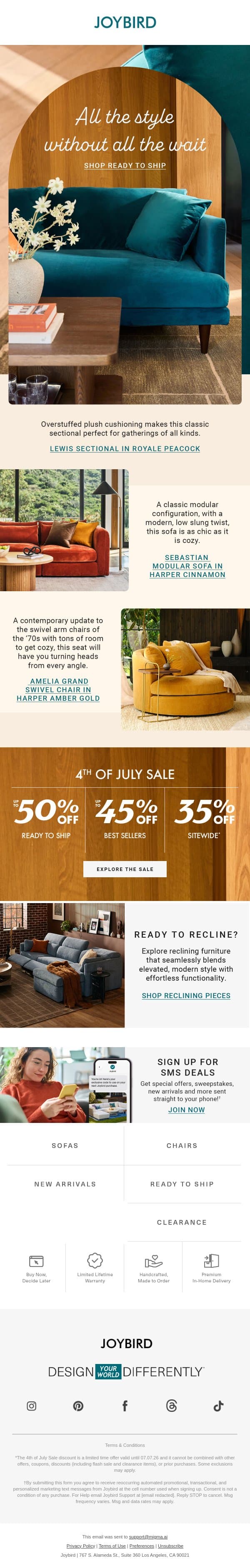 👀 Up to 50% off Ready to Ship pieces email from Joybird screenshot