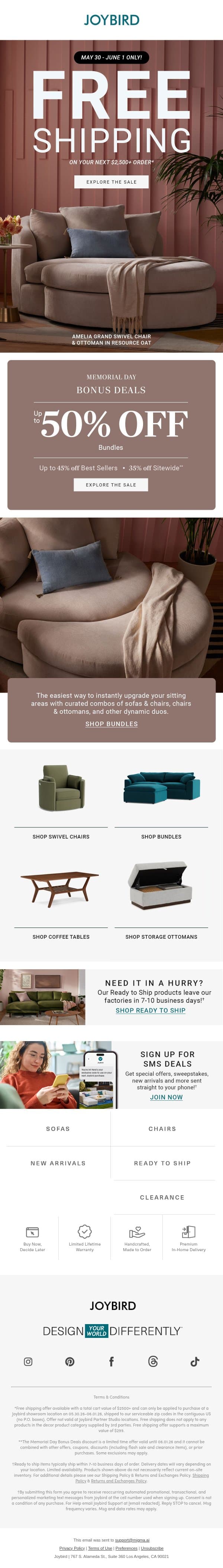 👀 Did someone say FREE SHIPPING? email from Joybird screenshot