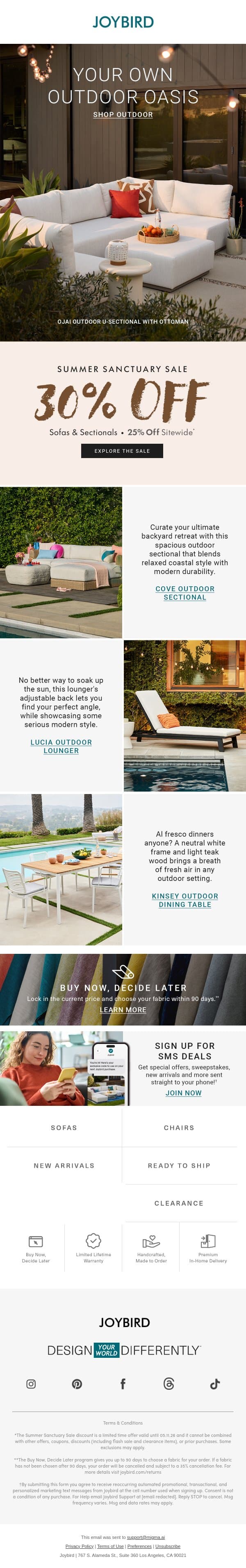 ☀️Is your backyard summer ready? email from Joybird screenshot