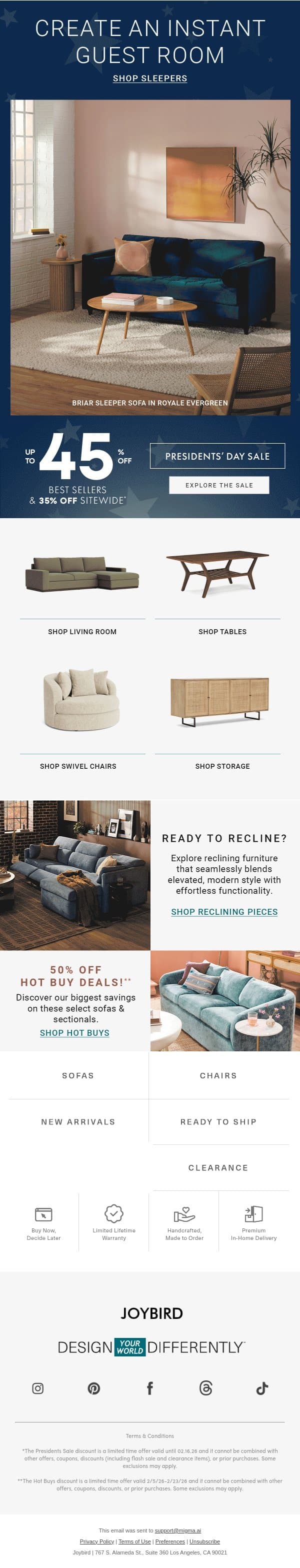 💤 Don't snooze on these deals on sleepers! email from Joybird screenshot