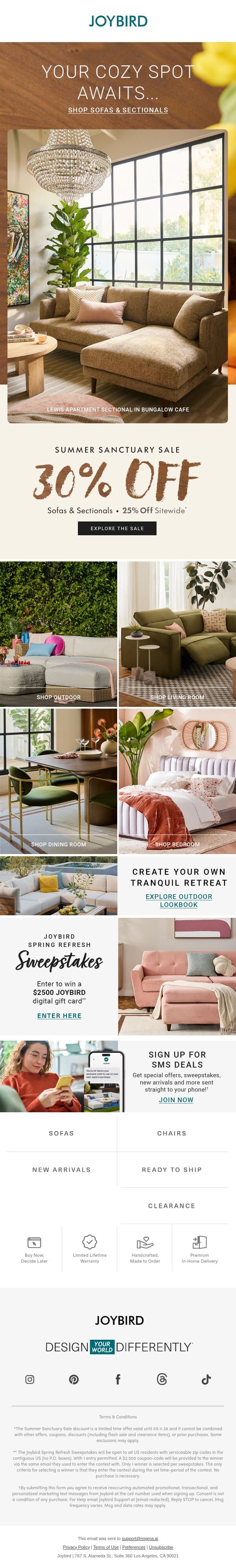 🧩 Find a sofa that's a perfect fit for you email from Joybird screenshot