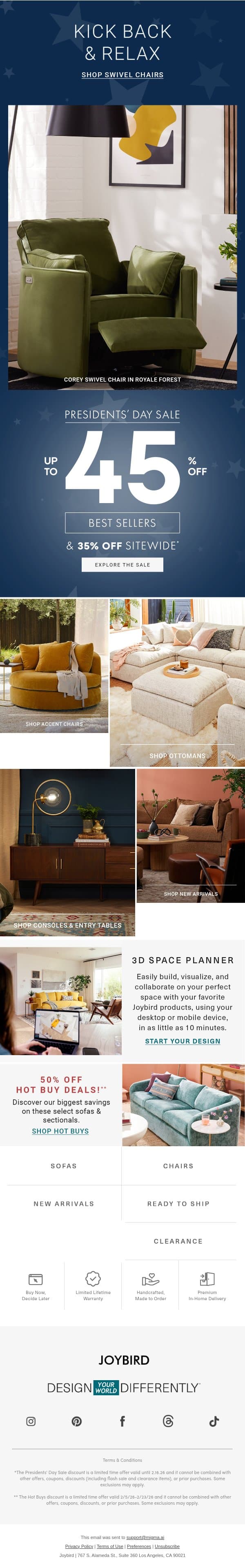 ↪️ Swivel chairs = style at every angle email from Joybird screenshot