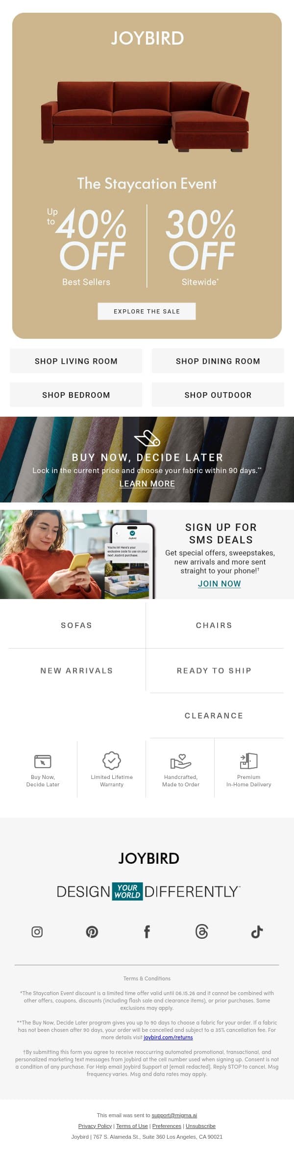 👀 Don’t miss out on this offer email from Joybird screenshot