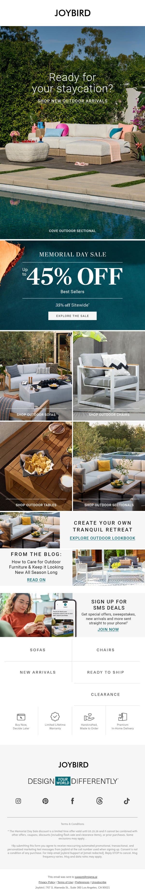 ⛱️ Is your backyard ready for summer? email from Joybird screenshot