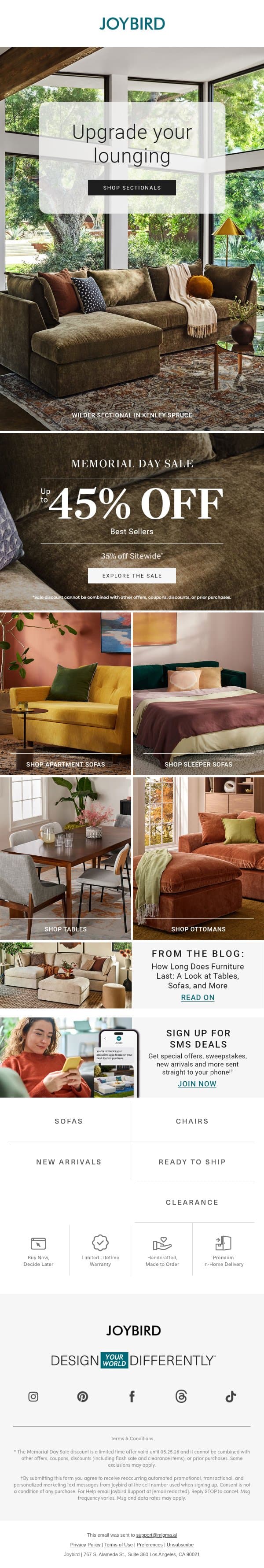 🛋 Been thinking about a lounge upgrade? email from Joybird screenshot