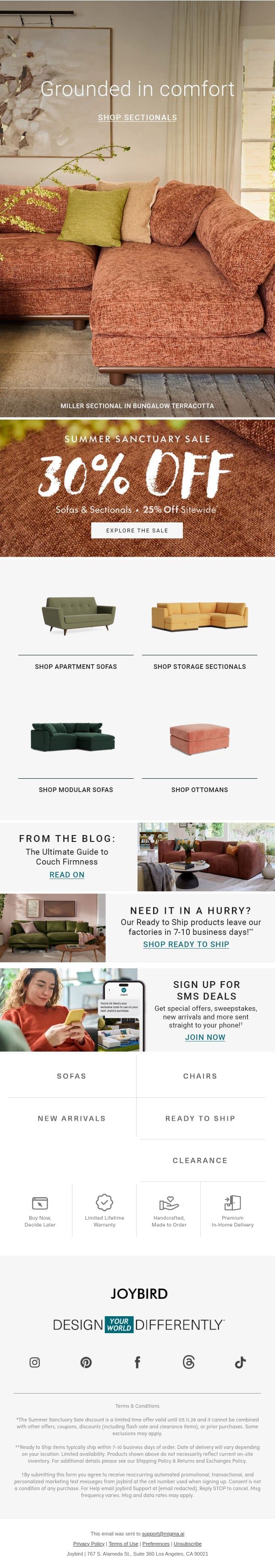 🙋‍♀️ Say hello to this cozy sectional email from Joybird screenshot