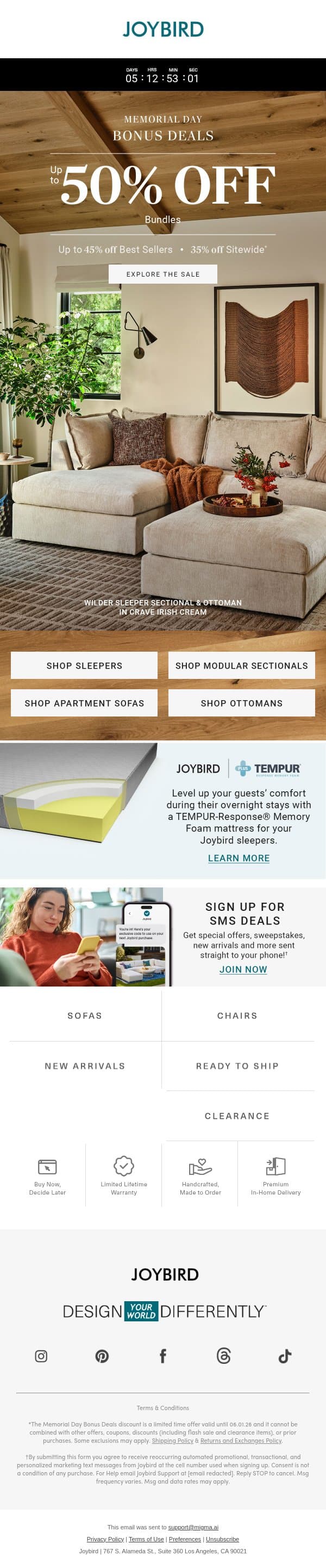 🎉Up to 50% off bundles email from Joybird screenshot