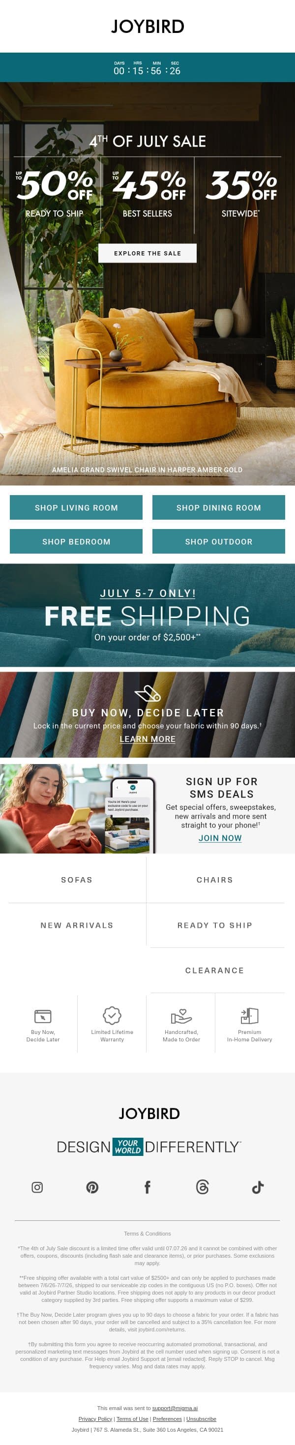 🏃‍♀️‍➡️Ends soon: 4th of July deals email from Joybird screenshot