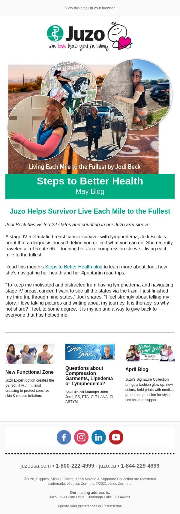 Route 66, Resilience & a Juzo Sleeve email from Juzo screenshot