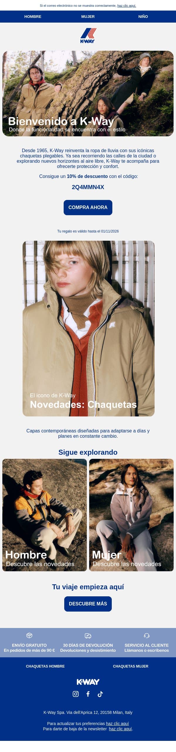 Bienvenidos a K-Way email from K-Way screenshot