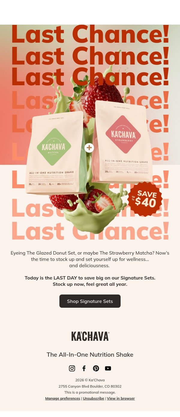 Final hours to save on Signature Sets! email from Ka'Chava screenshot