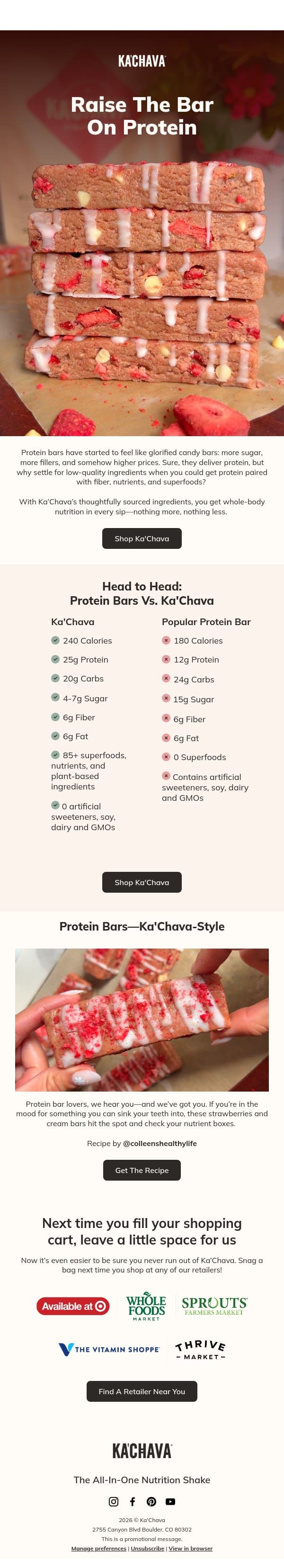 We’re putting protein bars on notice email from Ka'Chava screenshot