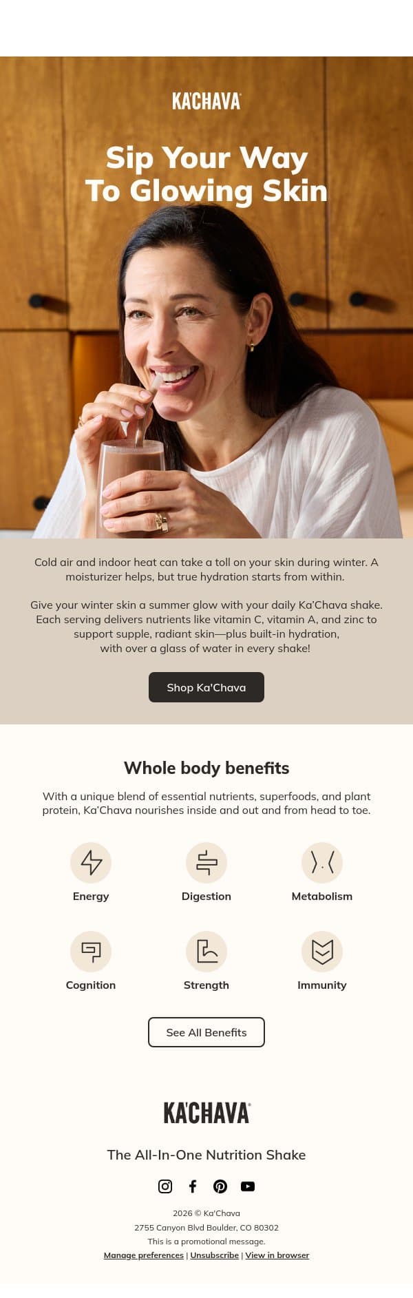 Let’s hydrate that winter skin 😊 email from Ka'Chava screenshot