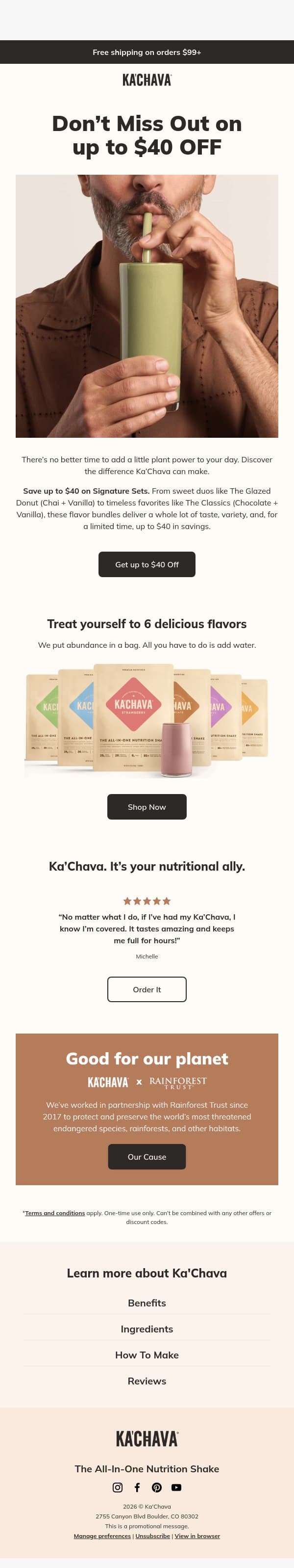 Fill the superfood-shaped hole in your day. 🫶 email from Ka'Chava screenshot
