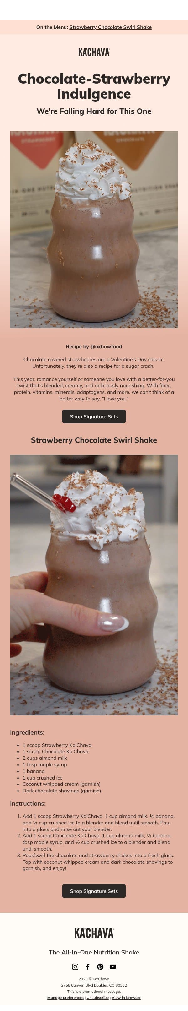 This chocolate-strawberry moment though 😋 email from Ka'Chava screenshot