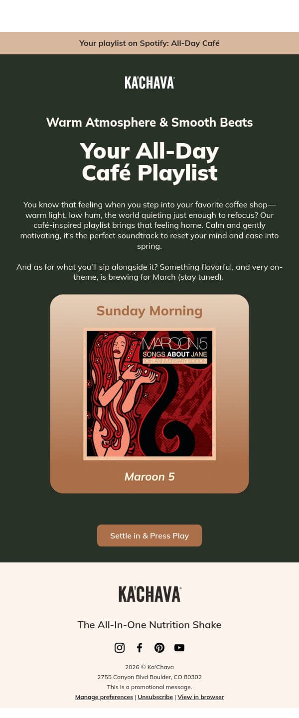 Cafe vibes, hitting your living room ☕🎶 email from Ka'Chava screenshot