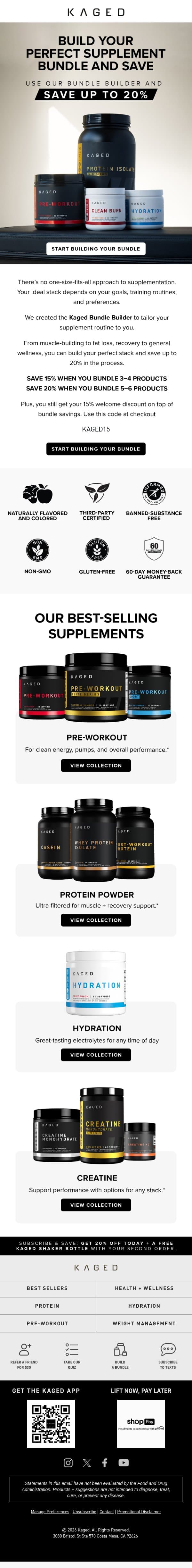 Build Your Bundle & Save Up to 20%. email from Kaged screenshot