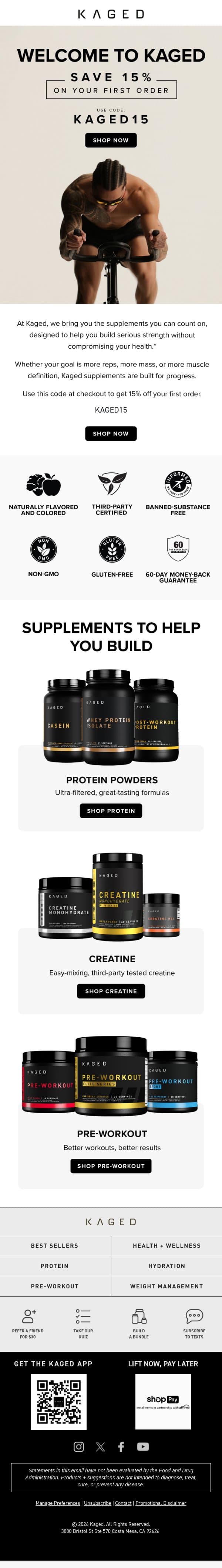 Ready to Grow? Your 15% Discount Is Waiting email from Kaged screenshot