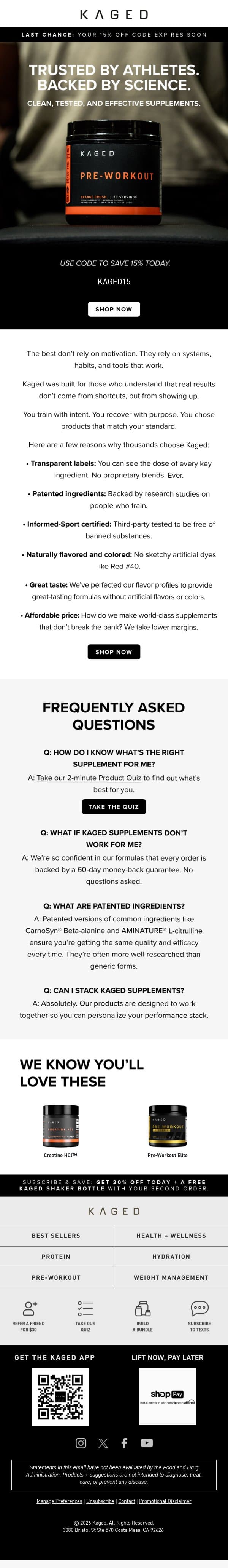 6 Reasons Why Athletes Choose Kaged email from Kaged screenshot