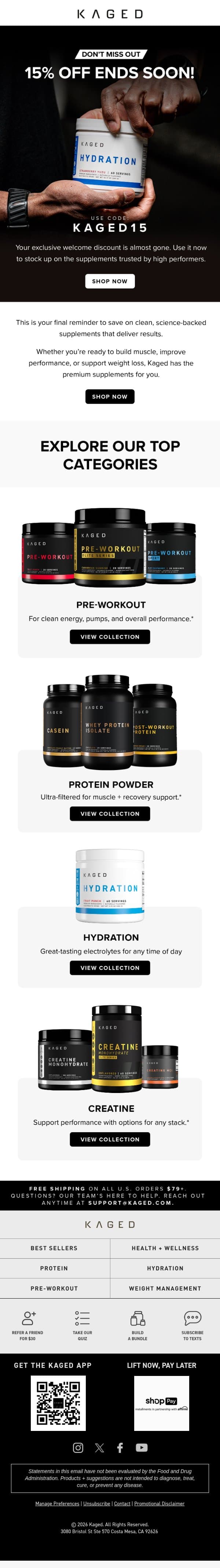 Limited Time: 15% Off Ends Soon email from Kaged screenshot