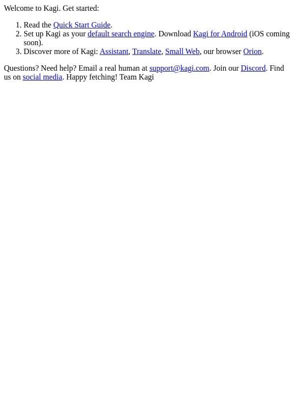Hello & Welcome to Kagi! email from Kagi screenshot