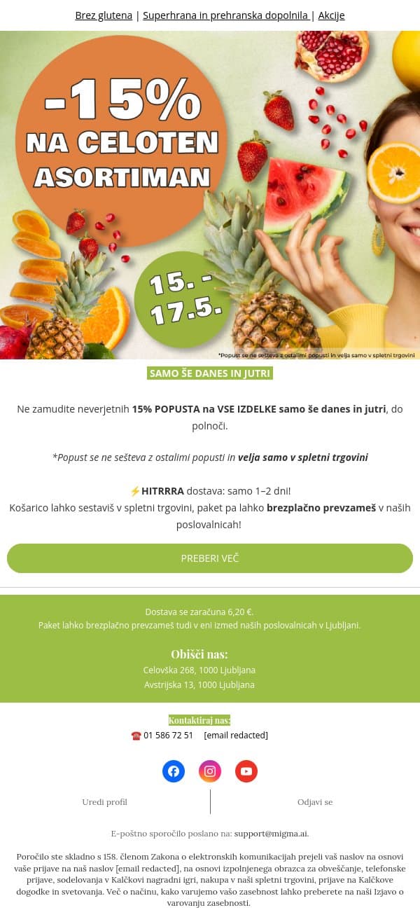 Samo še danes in jutri: -15% na VSE email from Kalček screenshot