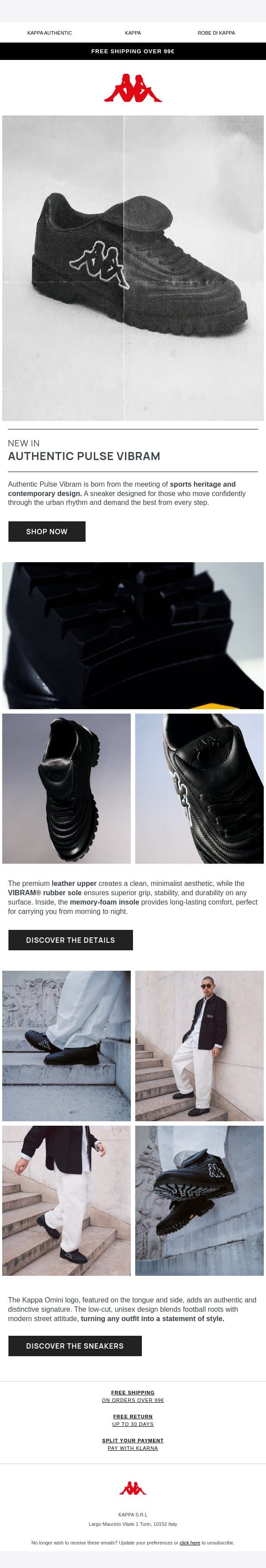 The new sneakers: Authentic Pulse Vibram email from Kappa screenshot