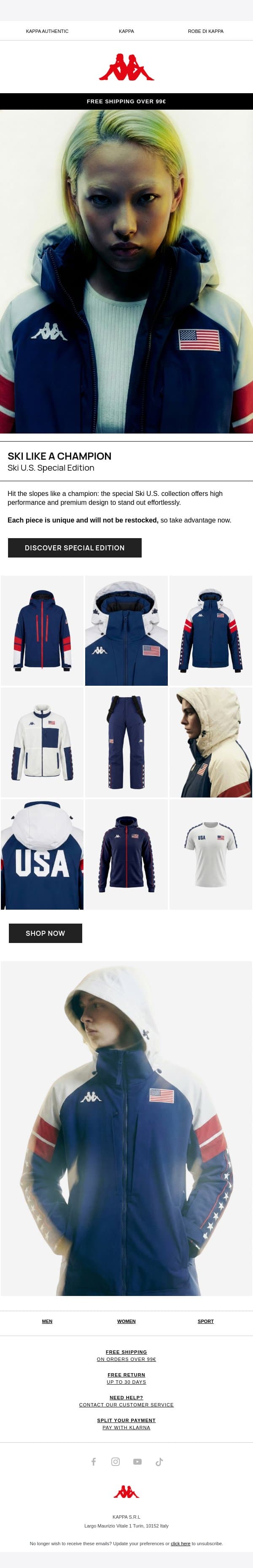 New Ski U.S. collection now on the slopes! email from Kappa screenshot