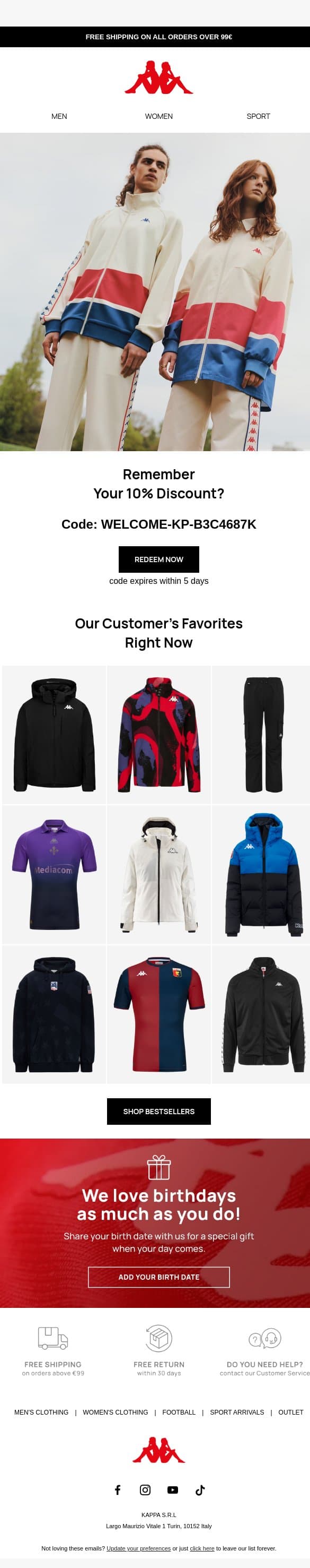 Remember your 10% discount? email from Kappa screenshot