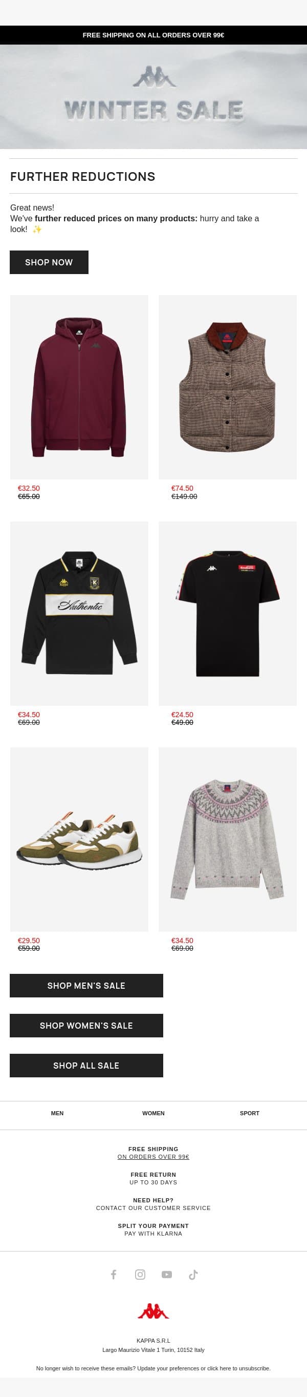 SALE | Further reductions! email from Kappa screenshot