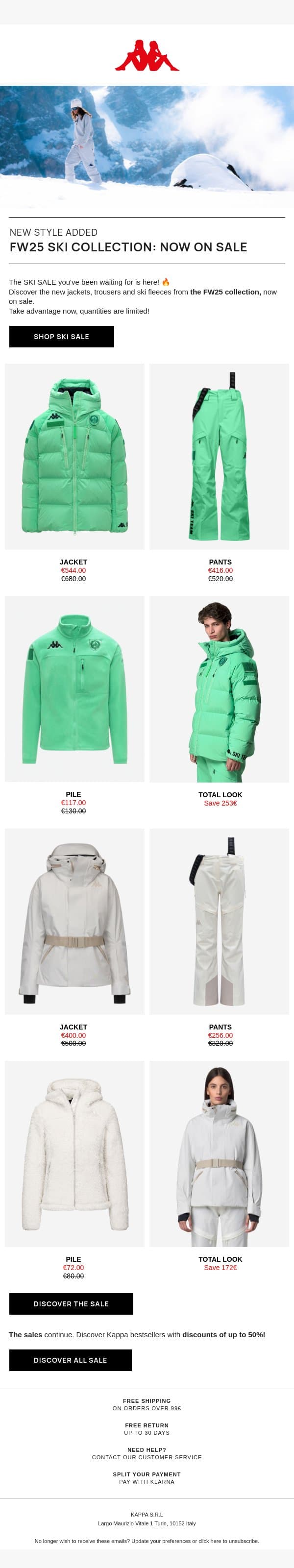 SALE | New Ski Added email from Kappa screenshot