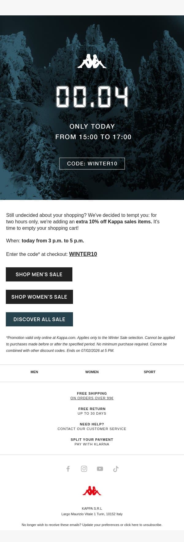 Flash Offer⚡Extra 10% OFF! email from Kappa screenshot