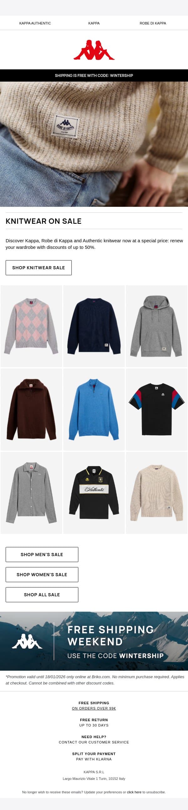 SALE | Knitwear selection email from Kappa screenshot
