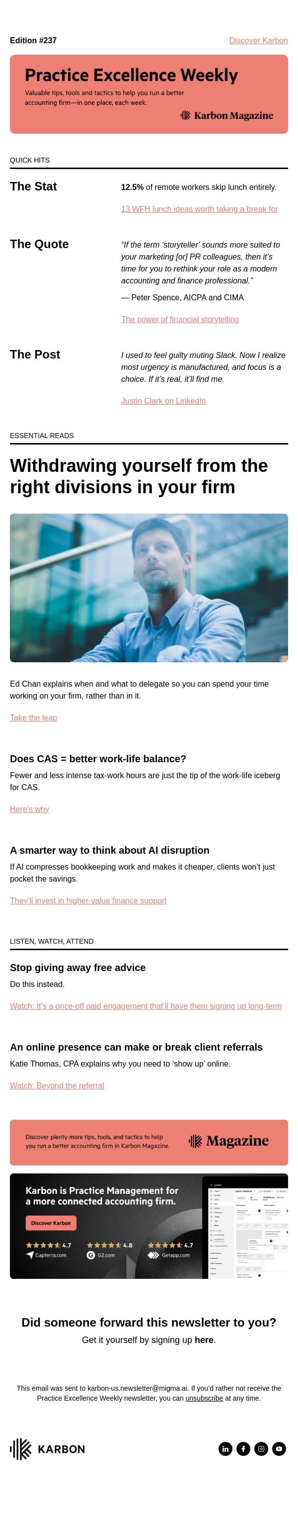 PEW 237: CAS 🤝 work-life balance, storytelling, and delegating email from Karbon screenshot