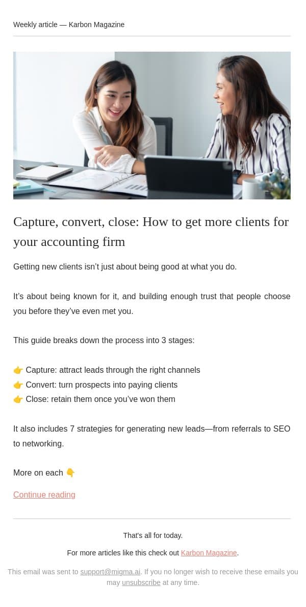 How to get more clients email from Karbon screenshot