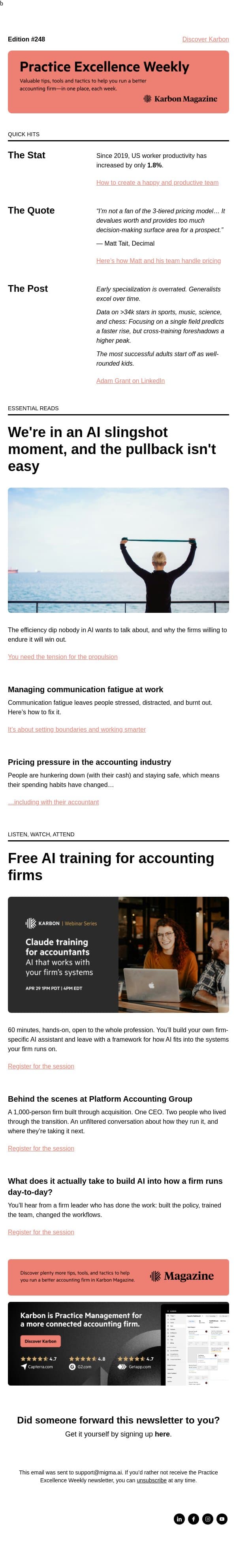 PEW 248: Pricing pressure, AI slingshots, and happy teams email from Karbon screenshot