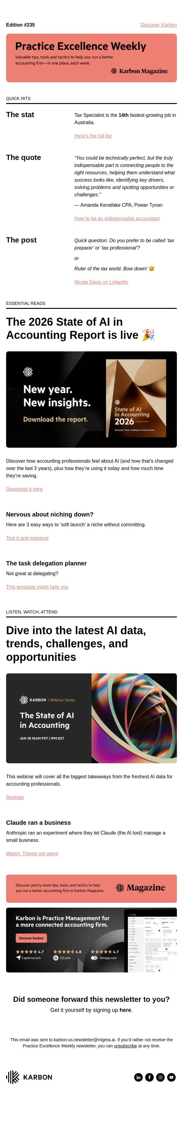 PEW 235: How to be indispensable, a delegation tool, and fresh AI stats email from Karbon screenshot