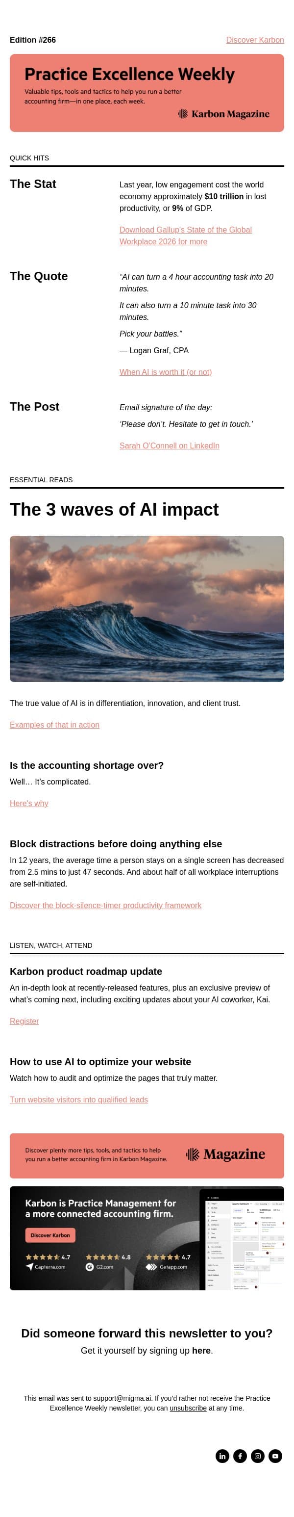 PEW 266: 3 waves of AI, the shortage is complicated, and low engagement email from Karbon screenshot